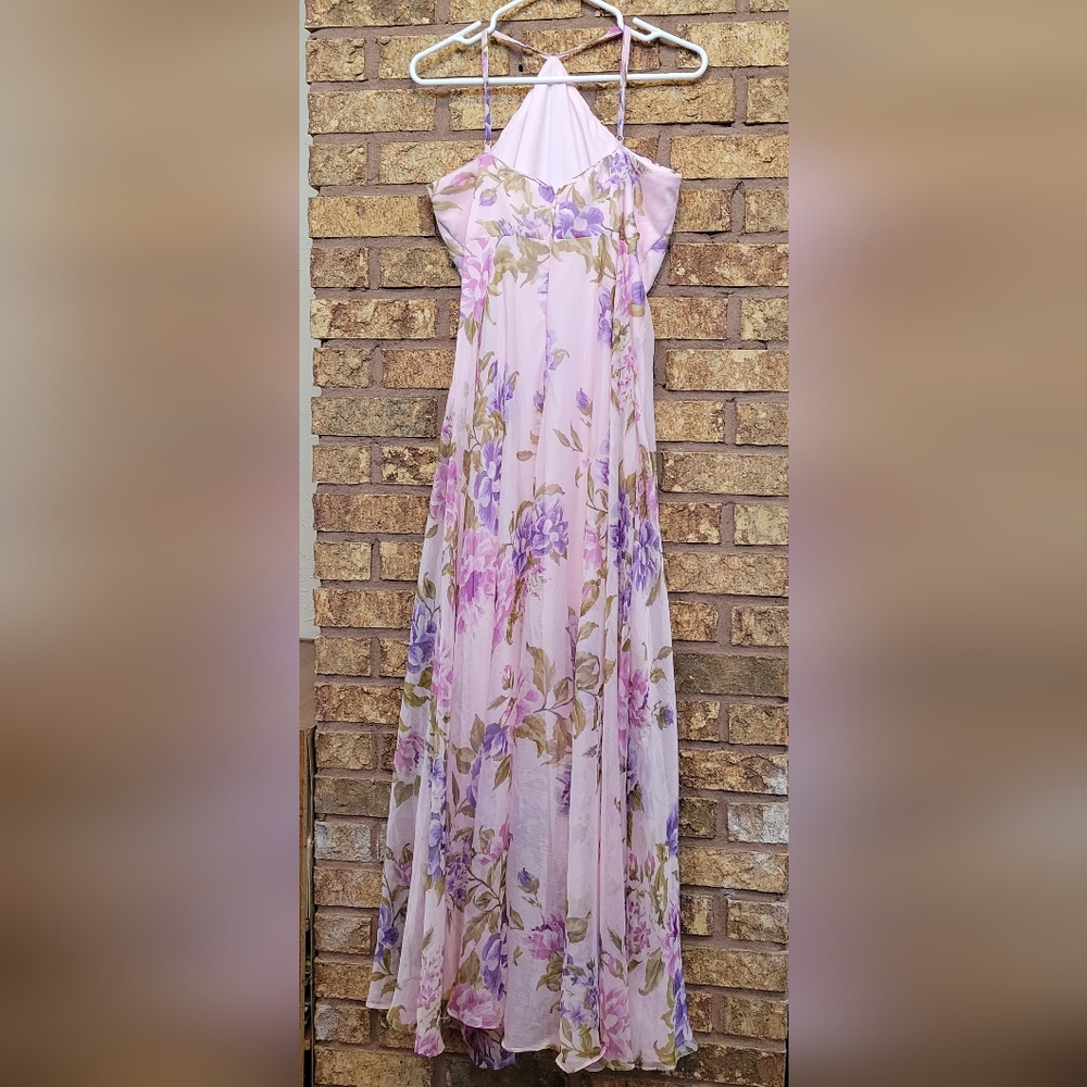 Lulus Romantic Marvel Floral Print Halter Neck Maxi Dress Size XL NWT - Picture 9 of 12